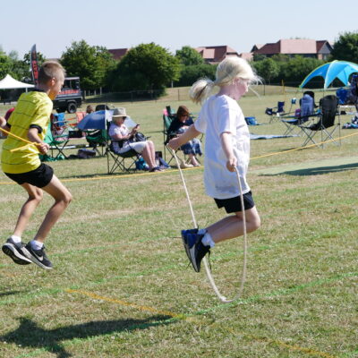 pupils skipping during sports day at cliffe woods primary school